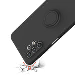Ring Kickstand Design Plain Liquid Silicone Phone Protective Shell with Strap for Samsung Galaxy A32 4G (EU Version)