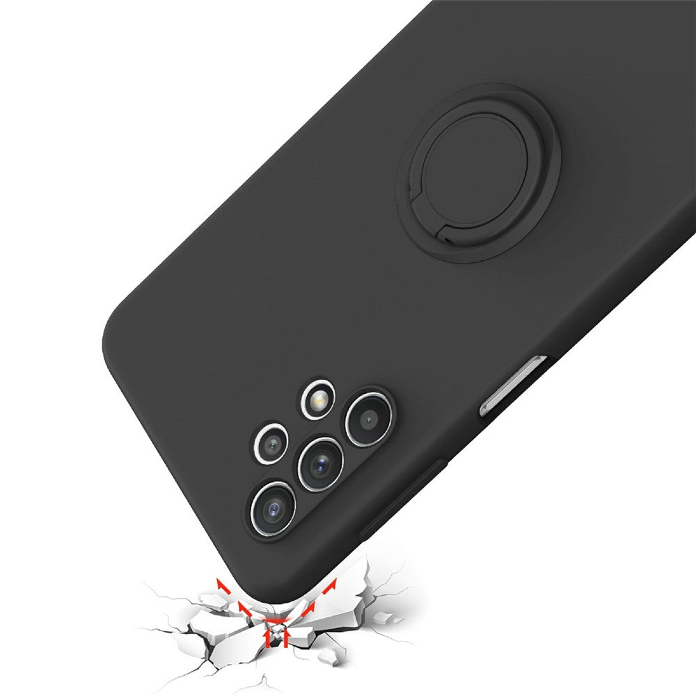 Ring Kickstand Design Plain Liquid Silicone Phone Protective Shell with Strap for Samsung Galaxy A32 4G (EU Version)