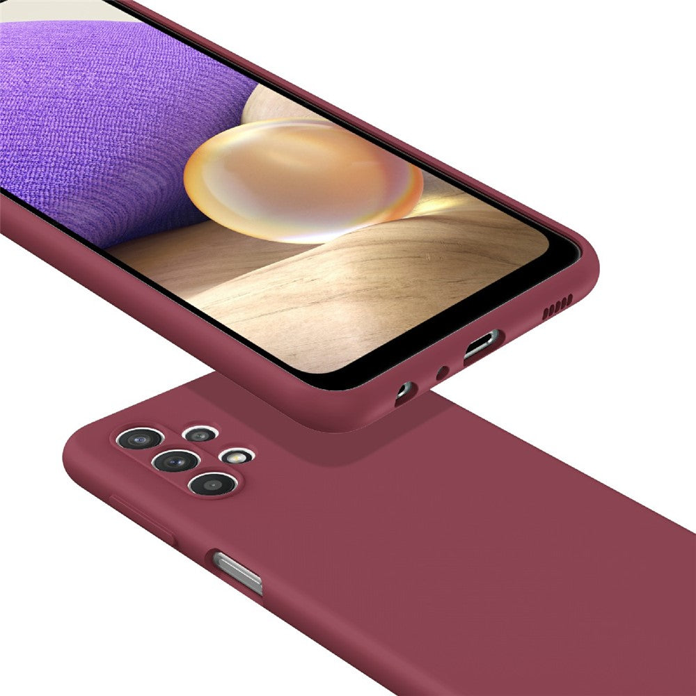 Ring Kickstand Design Plain Liquid Silicone Phone Protective Shell with Strap for Samsung Galaxy A32 4G (EU Version)