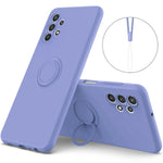 Ring Kickstand Design Plain Liquid Silicone Phone Protective Shell with Strap for Samsung Galaxy A32 4G (EU Version)