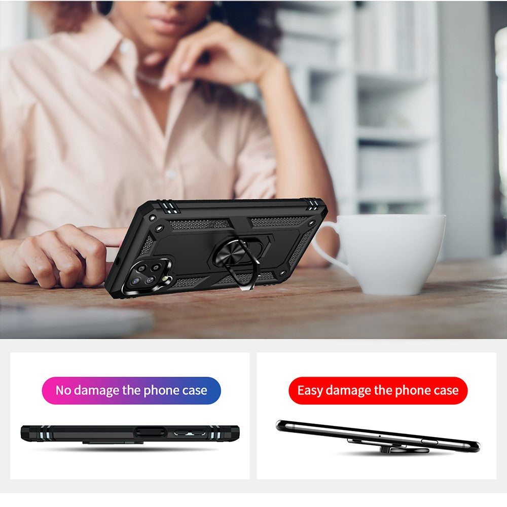 PC + TPU Combo Hybrid Phone Shell Drop-resistant Cover with Ring Kickstand for Samsung Galaxy A22 4G (EU Version)