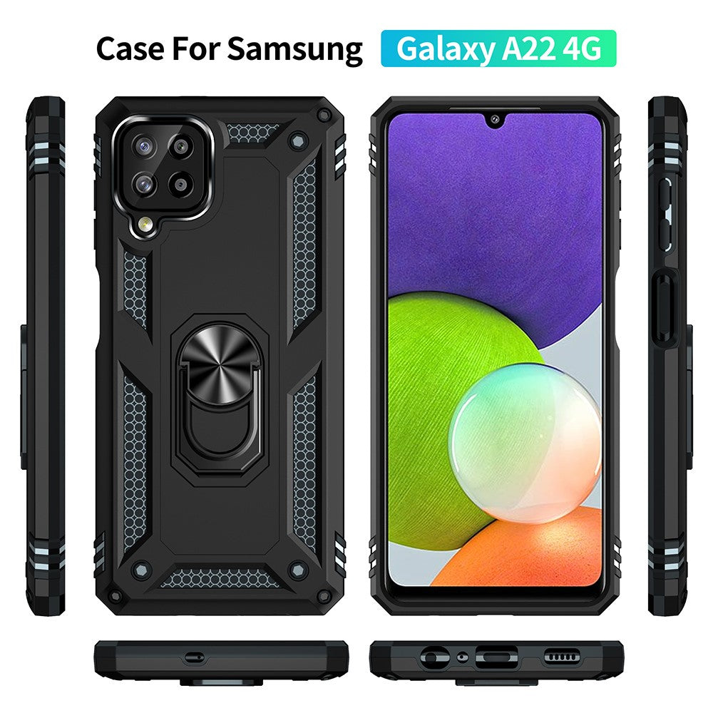 PC + TPU Combo Hybrid Phone Shell Drop-resistant Cover with Ring Kickstand for Samsung Galaxy A22 4G (EU Version)