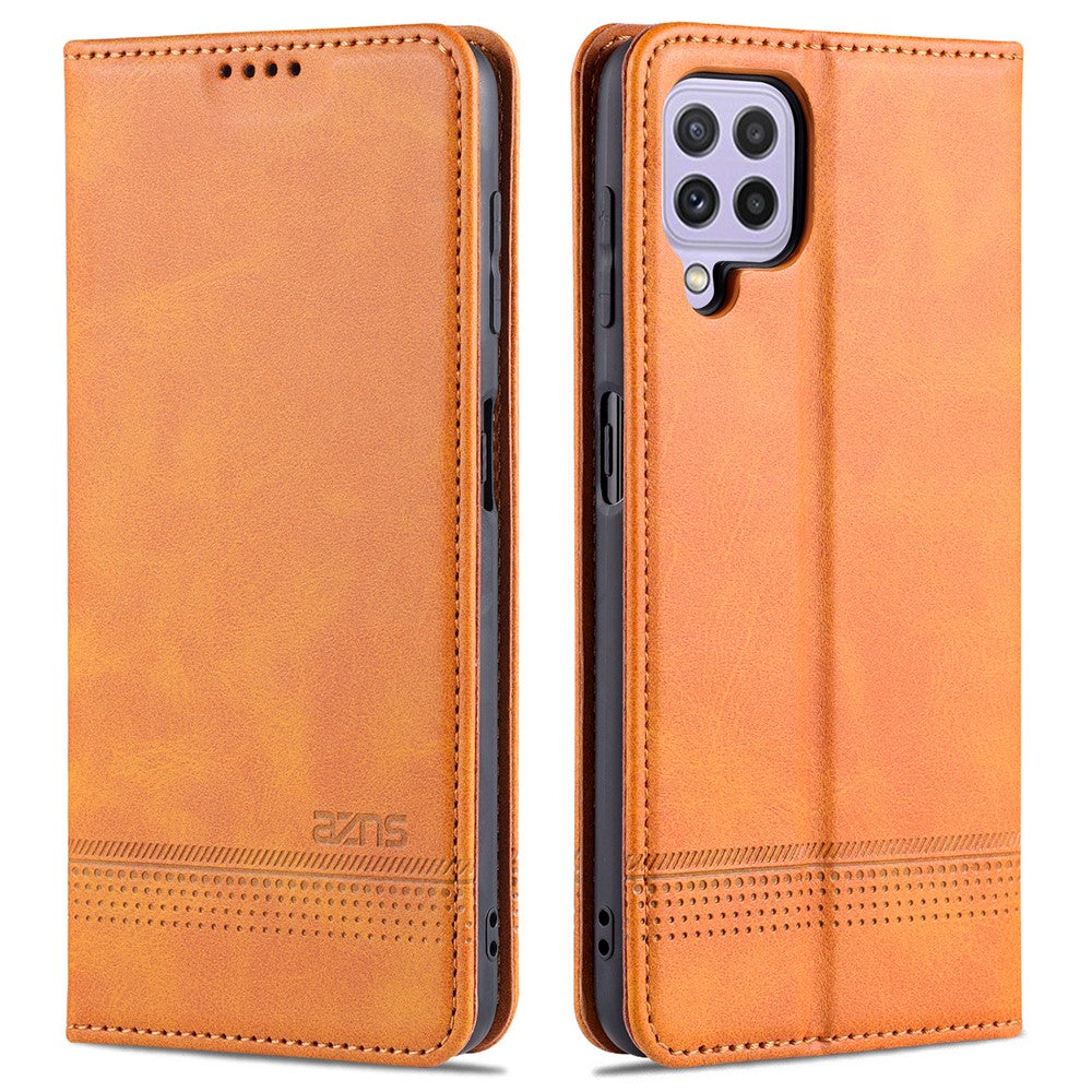 AZNS Premium PU Leather Auto-absorbed Magnetic Closure Stand Function Wallet Flip Cover for Samsung Galaxy A22 4G (EU Version)