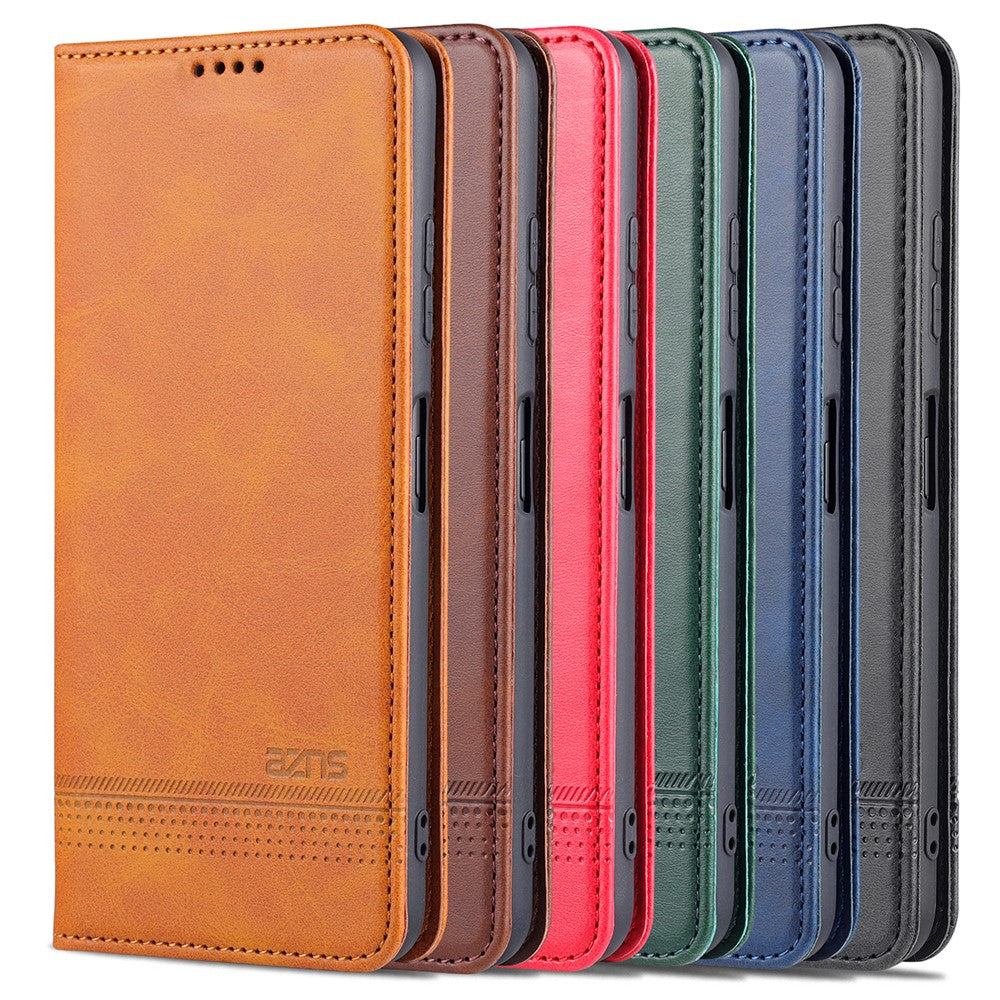 AZNS Premium PU Leather Auto-absorbed Magnetic Closure Stand Function Wallet Flip Cover for Samsung Galaxy A22 4G (EU Version)