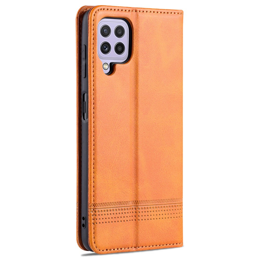 AZNS Premium PU Leather Auto-absorbed Magnetic Closure Stand Function Wallet Flip Cover for Samsung Galaxy A22 4G (EU Version)