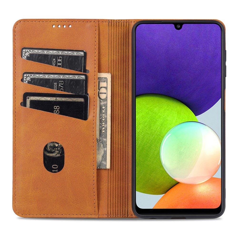 AZNS Premium PU Leather Auto-absorbed Magnetic Closure Stand Function Wallet Flip Cover for Samsung Galaxy A22 4G (EU Version)
