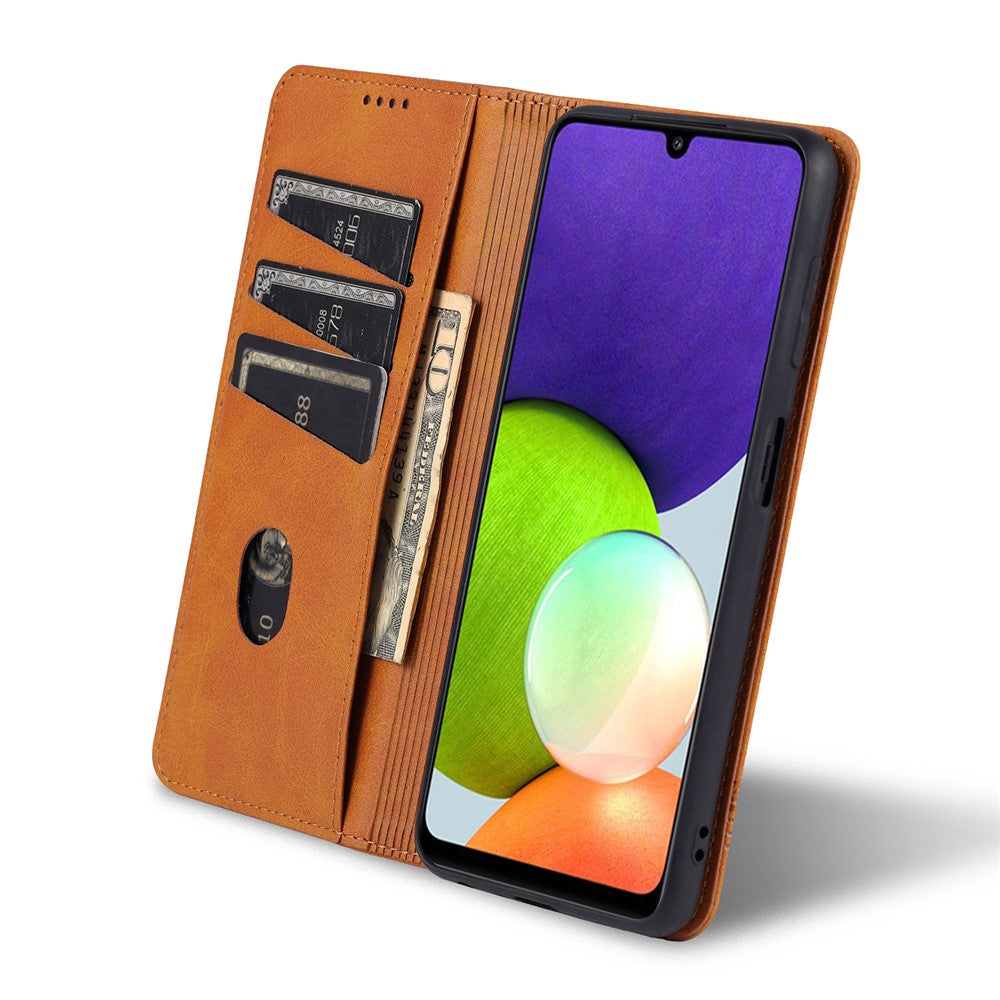 AZNS Premium PU Leather Auto-absorbed Magnetic Closure Stand Function Wallet Flip Cover for Samsung Galaxy A22 4G (EU Version)