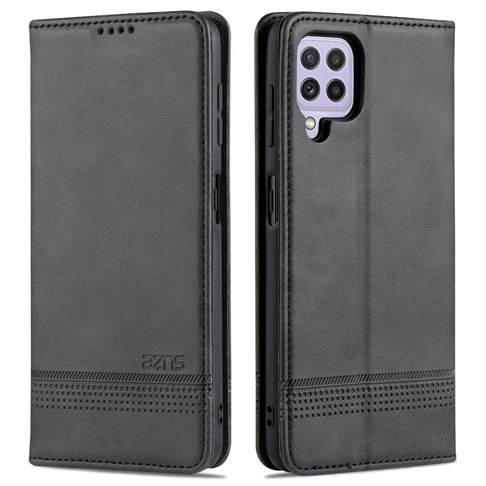 AZNS Premium PU Leather Auto-absorbed Magnetic Closure Stand Function Wallet Flip Cover for Samsung Galaxy A22 4G (EU Version)