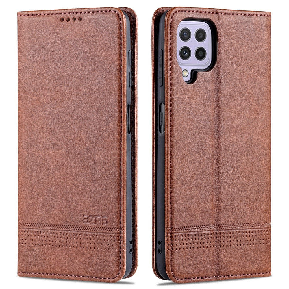 AZNS Premium PU Leather Auto-absorbed Magnetic Closure Stand Function Wallet Flip Cover for Samsung Galaxy A22 4G (EU Version)