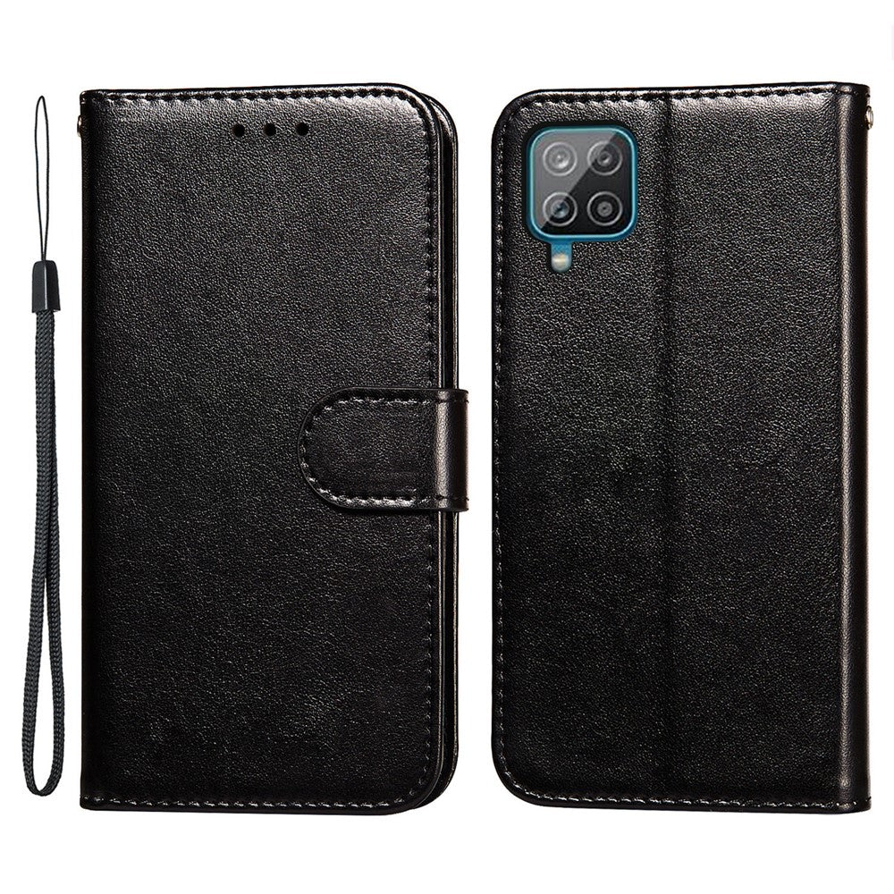 Magnetisk Spænde Ensfarvet Læder Stand Cover Pung Telefoncover med Rem til Samsung Galaxy A22 4G (EU Version)