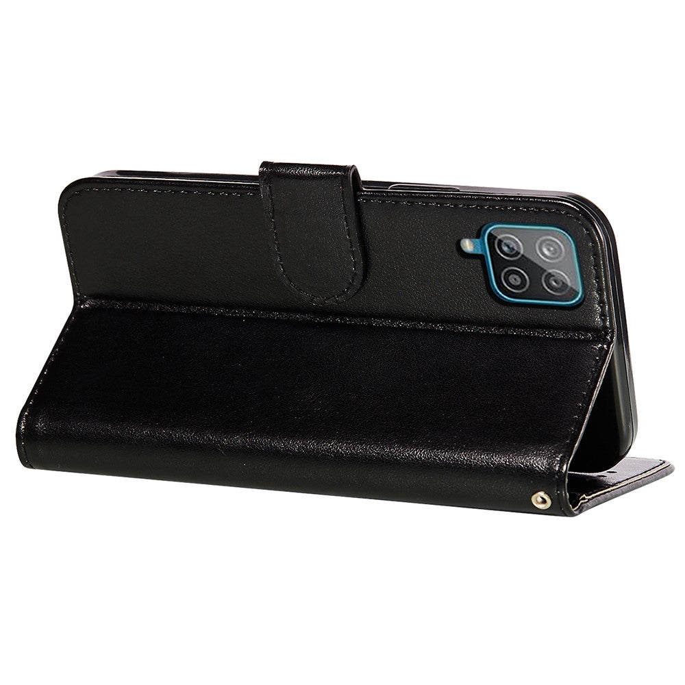 Magnetisk Spænde Ensfarvet Læder Stand Cover Pung Telefoncover med Rem til Samsung Galaxy A22 4G (EU Version)