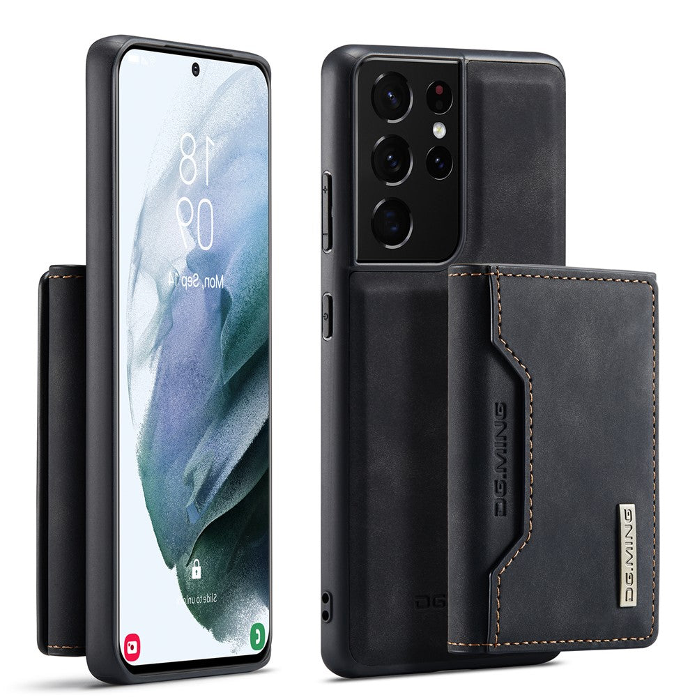 DG.MING M2-serien Magnetiskt trippelvikbart plånboksfodral med stativ i läder för Samsung Galaxy S21 Ultra 5G