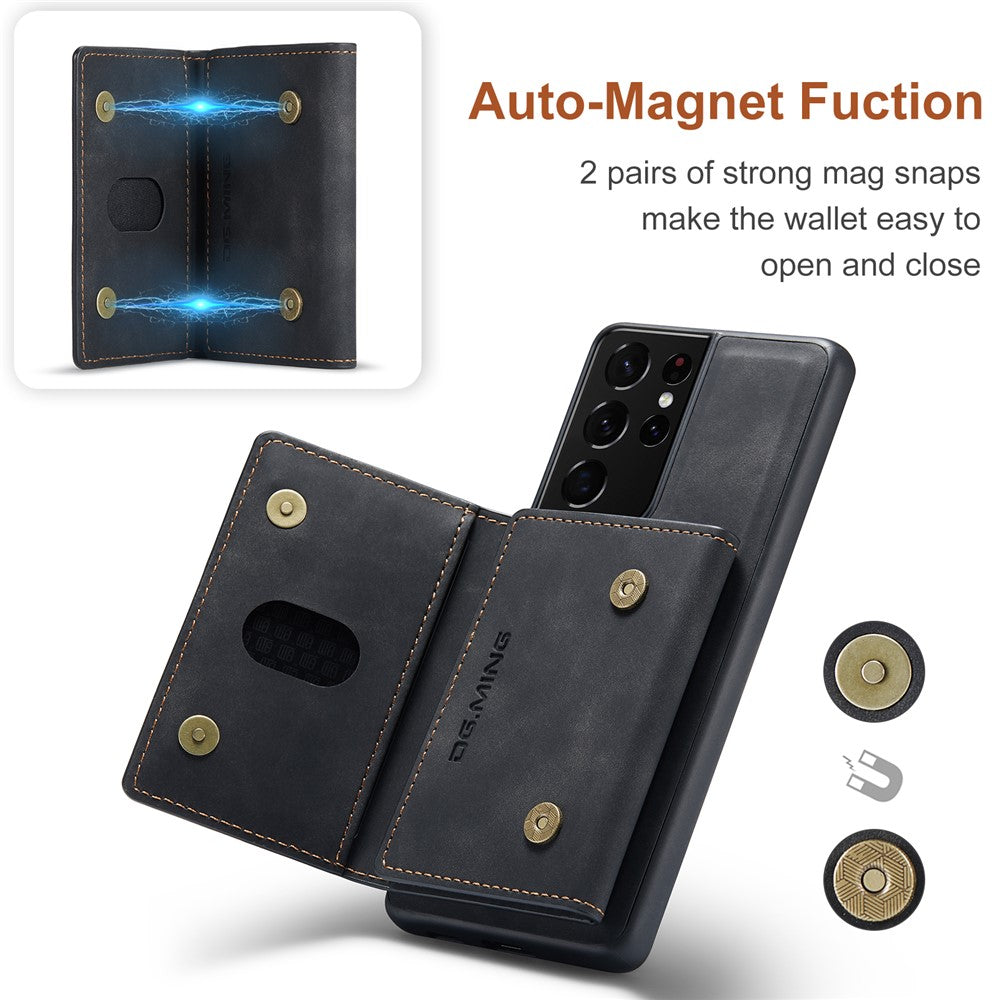 DG.MING M2-serien Magnetiskt trippelvikbart plånboksfodral med stativ i läder för Samsung Galaxy S21 Ultra 5G