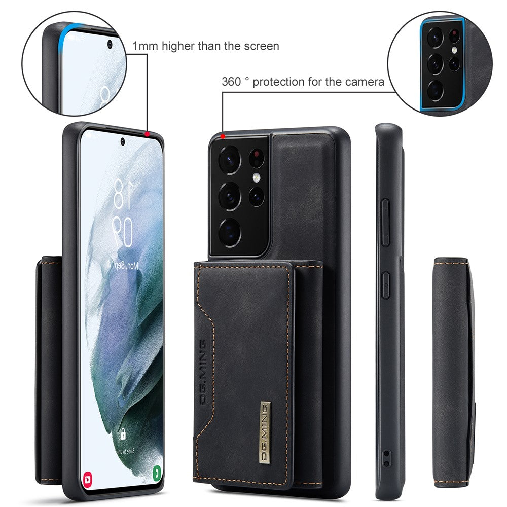 DG.MING M2-serien Magnetiskt trippelvikbart plånboksfodral med stativ i läder för Samsung Galaxy S21 Ultra 5G