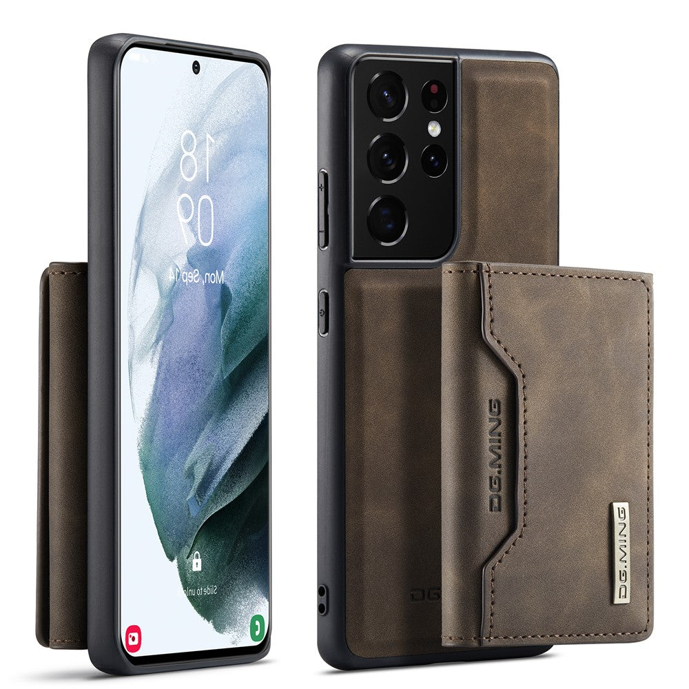 DG.MING M2-serien Magnetiskt trippelvikbart plånboksfodral med stativ i läder för Samsung Galaxy S21 Ultra 5G