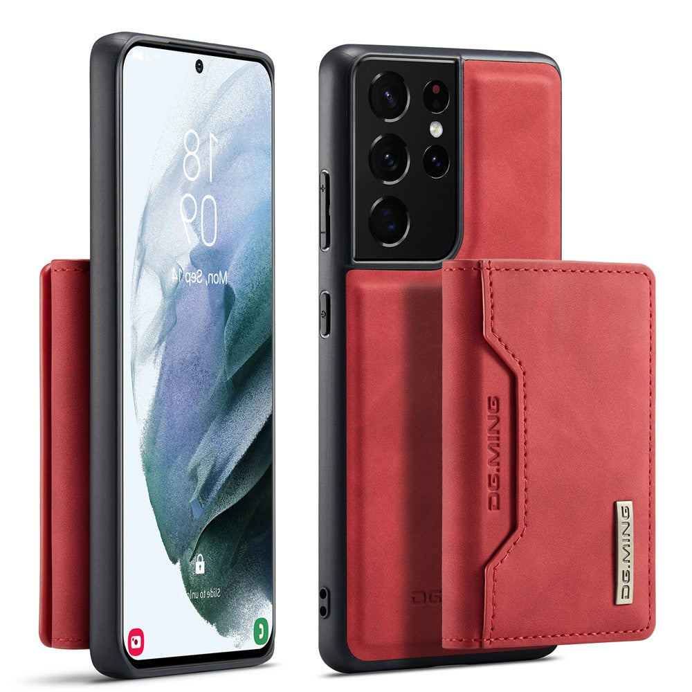 DG.MING M2-serien Magnetiskt trippelvikbart plånboksfodral med stativ i läder för Samsung Galaxy S21 Ultra 5G