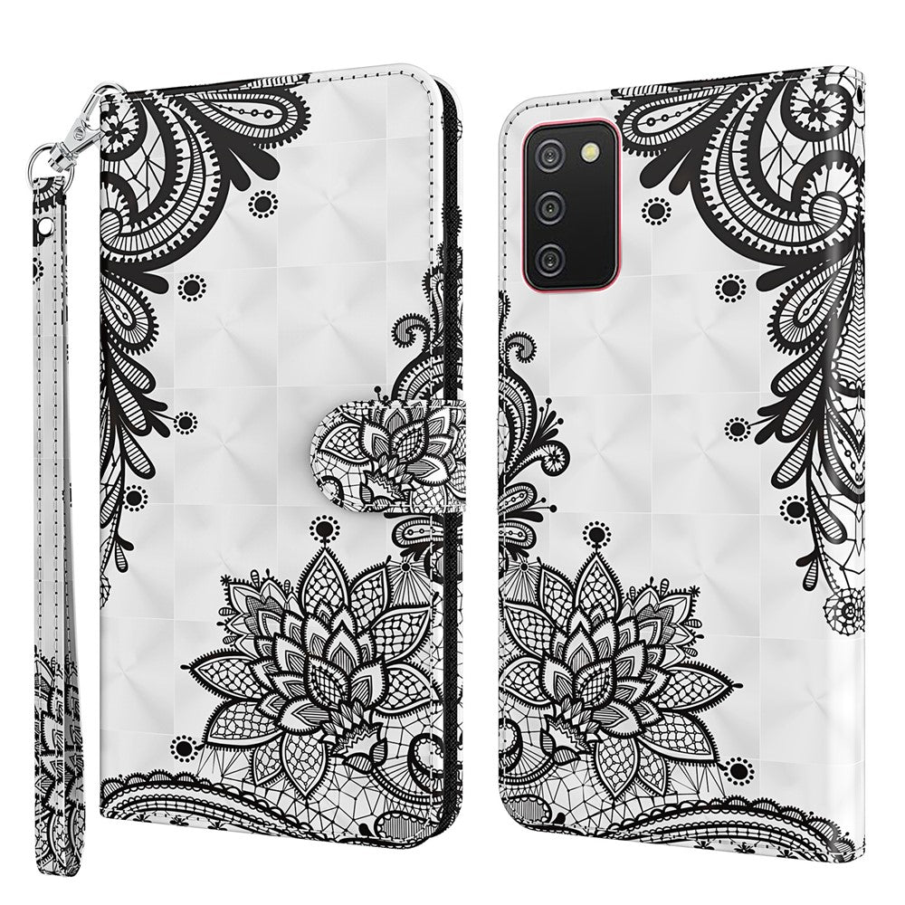 Mønstertrykt pung-etui i læder med strop til Samsung Galaxy A03s (166,5 mm)