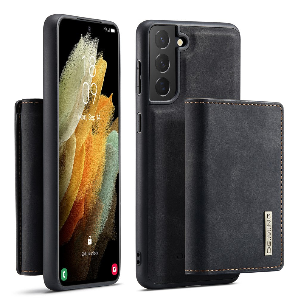 DG.MING M1 Series Aftageligt 2-i-1 Magnetisk Pung Design Læderbelagt TPU + PC Cover med Kickstand til Samsung Galaxy S21+ 5G