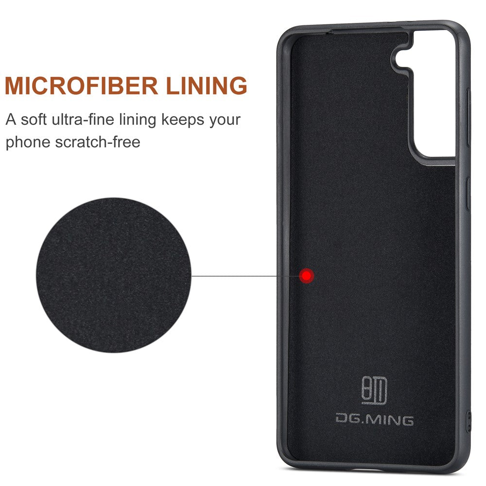 DG.MING M1 Series Aftageligt 2-i-1 Magnetisk Pung Design Læderbelagt TPU + PC Cover med Kickstand til Samsung Galaxy S21+ 5G