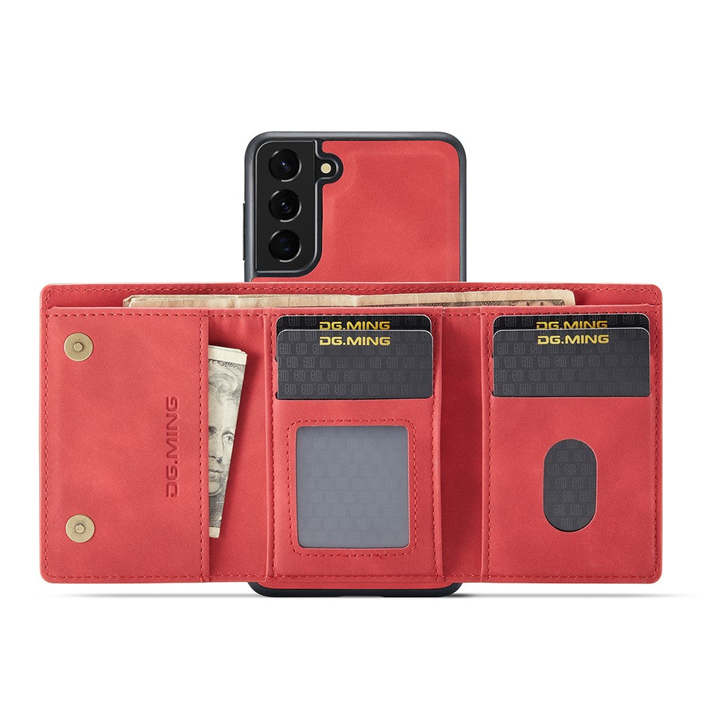DG.MING M1 Series Aftageligt 2-i-1 Magnetisk Pung Design Læderbelagt TPU + PC Cover med Kickstand til Samsung Galaxy S21+ 5G