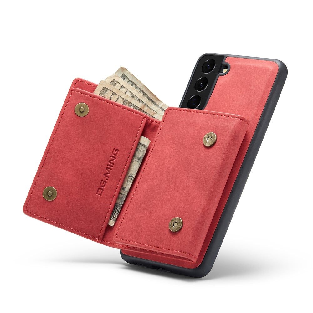 DG.MING M1 Series Aftageligt 2-i-1 Magnetisk Pung Design Læderbelagt TPU + PC Cover med Kickstand til Samsung Galaxy S21+ 5G