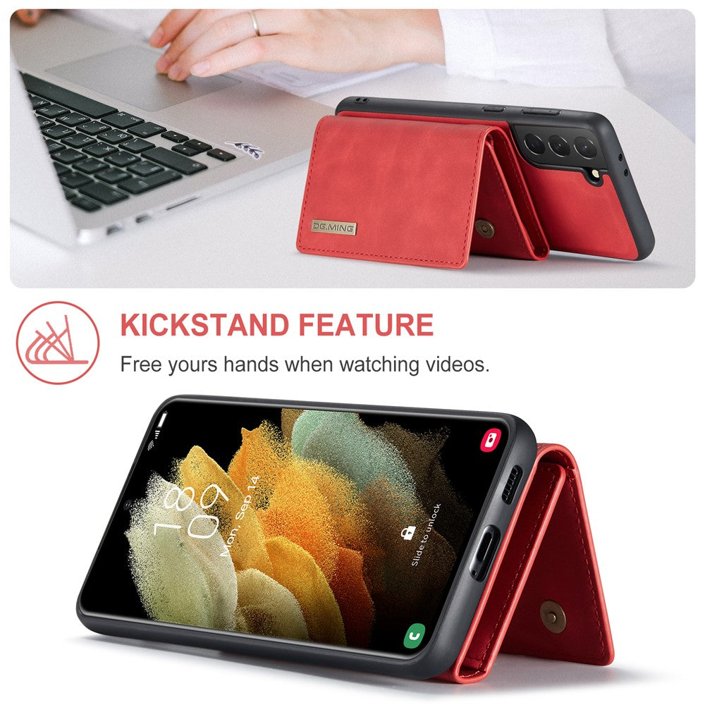 DG.MING M1 Series Aftageligt 2-i-1 Magnetisk Pung Design Læderbelagt TPU + PC Cover med Kickstand til Samsung Galaxy S21+ 5G