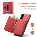 DG.MING M1 Series Aftageligt 2-i-1 Magnetisk Pung Design Læderbelagt TPU + PC Cover med Kickstand til Samsung Galaxy S21+ 5G