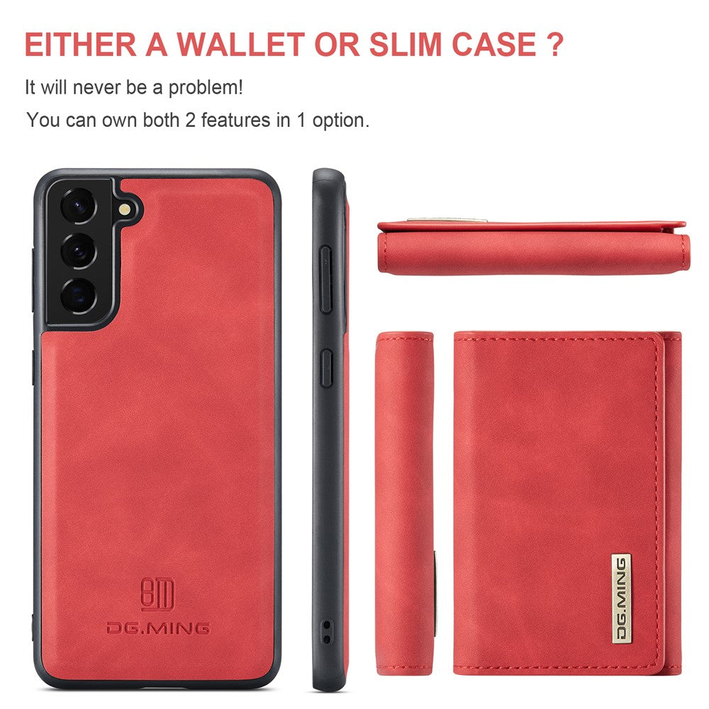 DG.MING M1 Series Aftageligt 2-i-1 Magnetisk Pung Design Læderbelagt TPU + PC Cover med Kickstand til Samsung Galaxy S21+ 5G