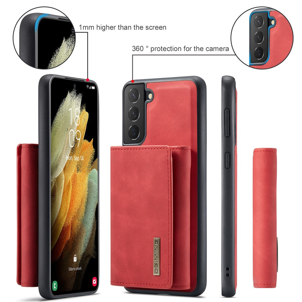 DG.MING M1 Series Aftageligt 2-i-1 Magnetisk Pung Design Læderbelagt TPU + PC Cover med Kickstand til Samsung Galaxy S21+ 5G