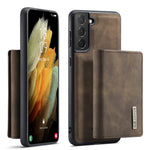 DG.MING M1 Series Aftageligt 2-i-1 Magnetisk Pung Design Læderbelagt TPU + PC Cover med Kickstand til Samsung Galaxy S21+ 5G