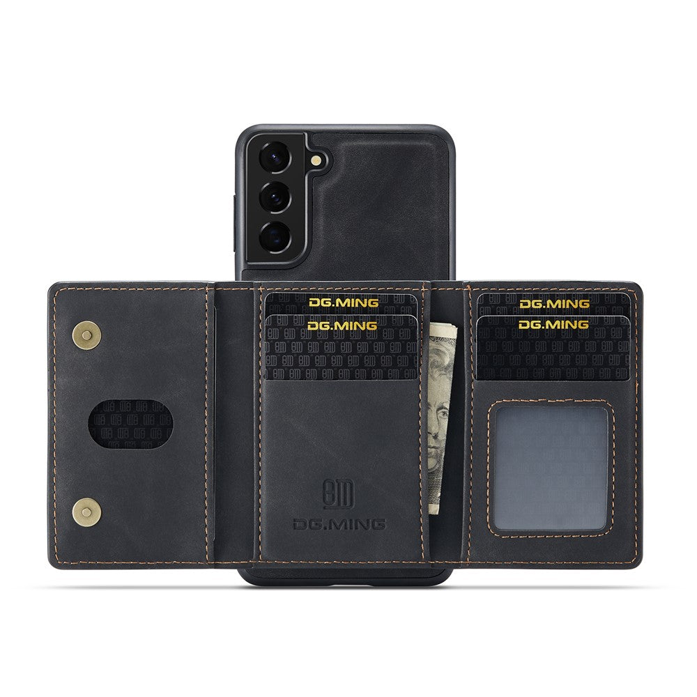 DG.MING M2-seriens magnetiske, aftagelige hybridcover med tegnebogsdesign og stativ til Samsung Galaxy S21+ 5G
