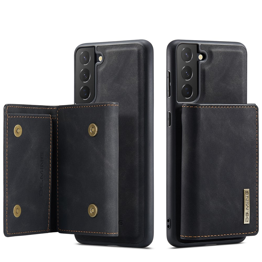DG.MING M1-serien avtagbar plånboksdesign läderbelagd TPU + PC-skal med stativ för Samsung Galaxy S21 5G/4G