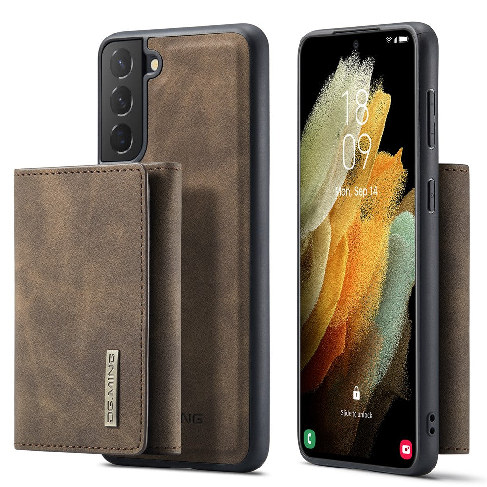 DG.MING M1-serien avtagbar plånboksdesign läderbelagd TPU + PC-skal med stativ för Samsung Galaxy S21 5G/4G