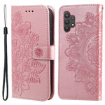 PU Læder Præget Blomstermønster Pung Telefoncover med Snor til Samsung Galaxy A32 4G (EU-version)