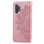 PU Læder Præget Blomstermønster Pung Telefoncover med Snor til Samsung Galaxy A32 4G (EU-version)