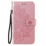 PU Læder Præget Blomstermønster Pung Telefoncover med Snor til Samsung Galaxy A32 4G (EU-version)