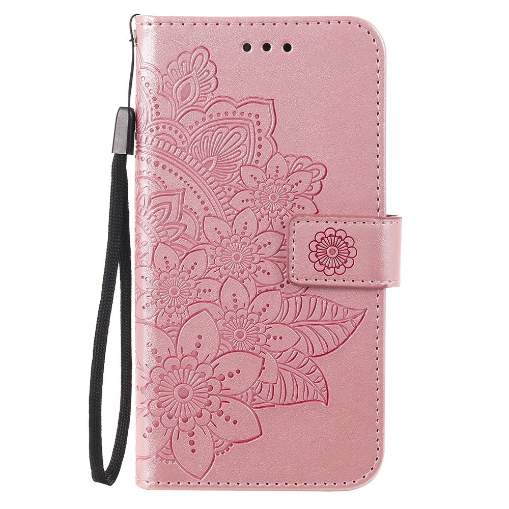 PU Læder Præget Blomstermønster Pung Telefoncover med Snor til Samsung Galaxy A32 4G (EU-version)