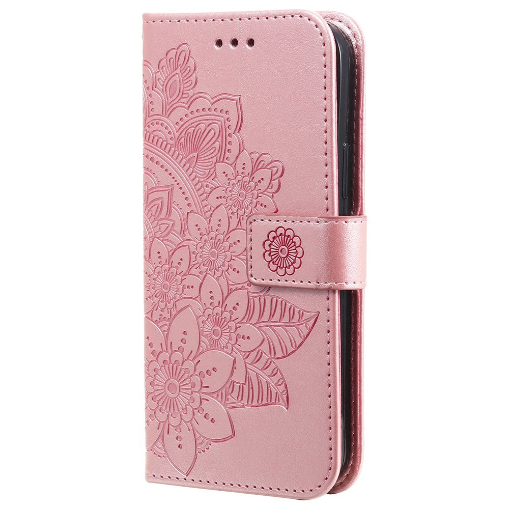 PU Læder Præget Blomstermønster Pung Telefoncover med Snor til Samsung Galaxy A32 4G (EU-version)