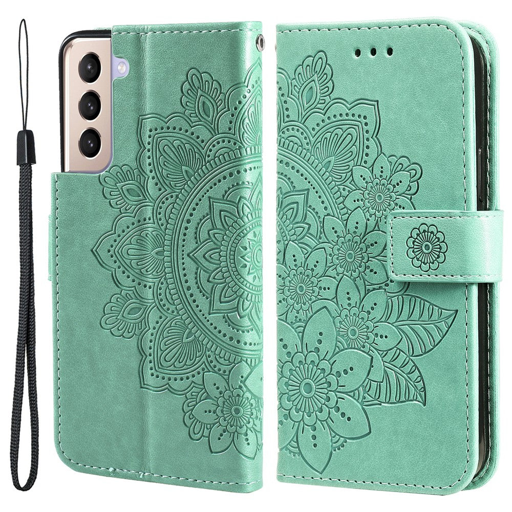 Imprint Flowers Pattern PU Leather Wallet Phone Case with Lanyard for Samsung Galaxy S21 5G/4G