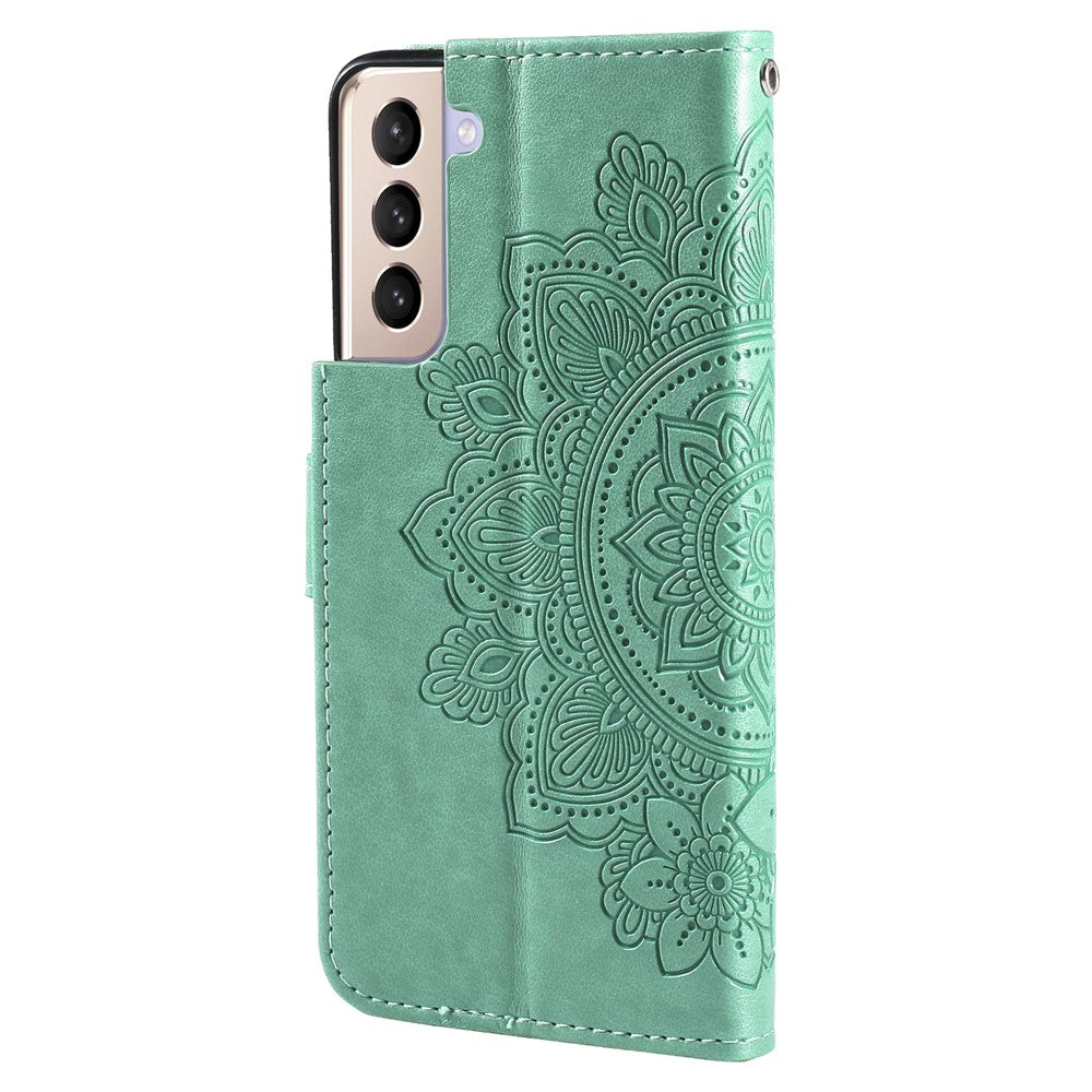 Imprint Flowers Pattern PU Leather Wallet Phone Case with Lanyard for Samsung Galaxy S21 5G/4G