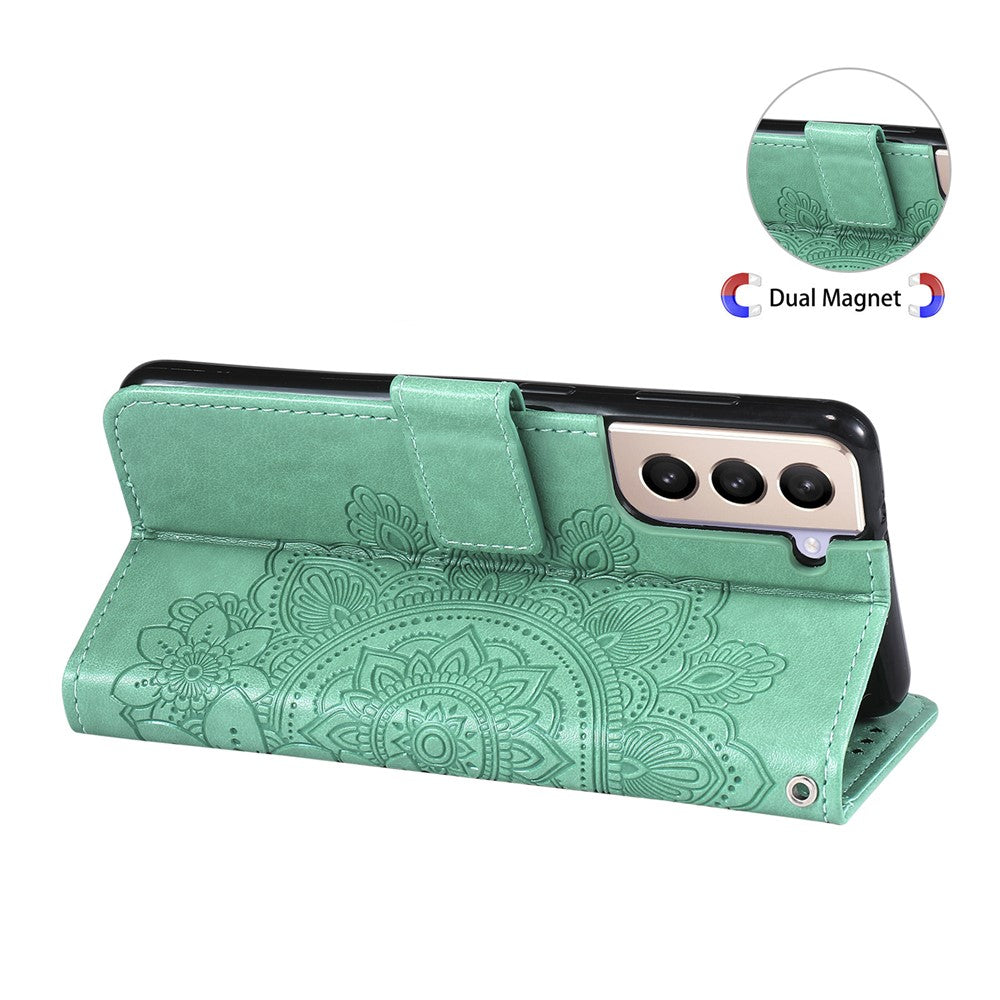 Imprint Flowers Pattern PU Leather Wallet Phone Case with Lanyard for Samsung Galaxy S21 5G/4G
