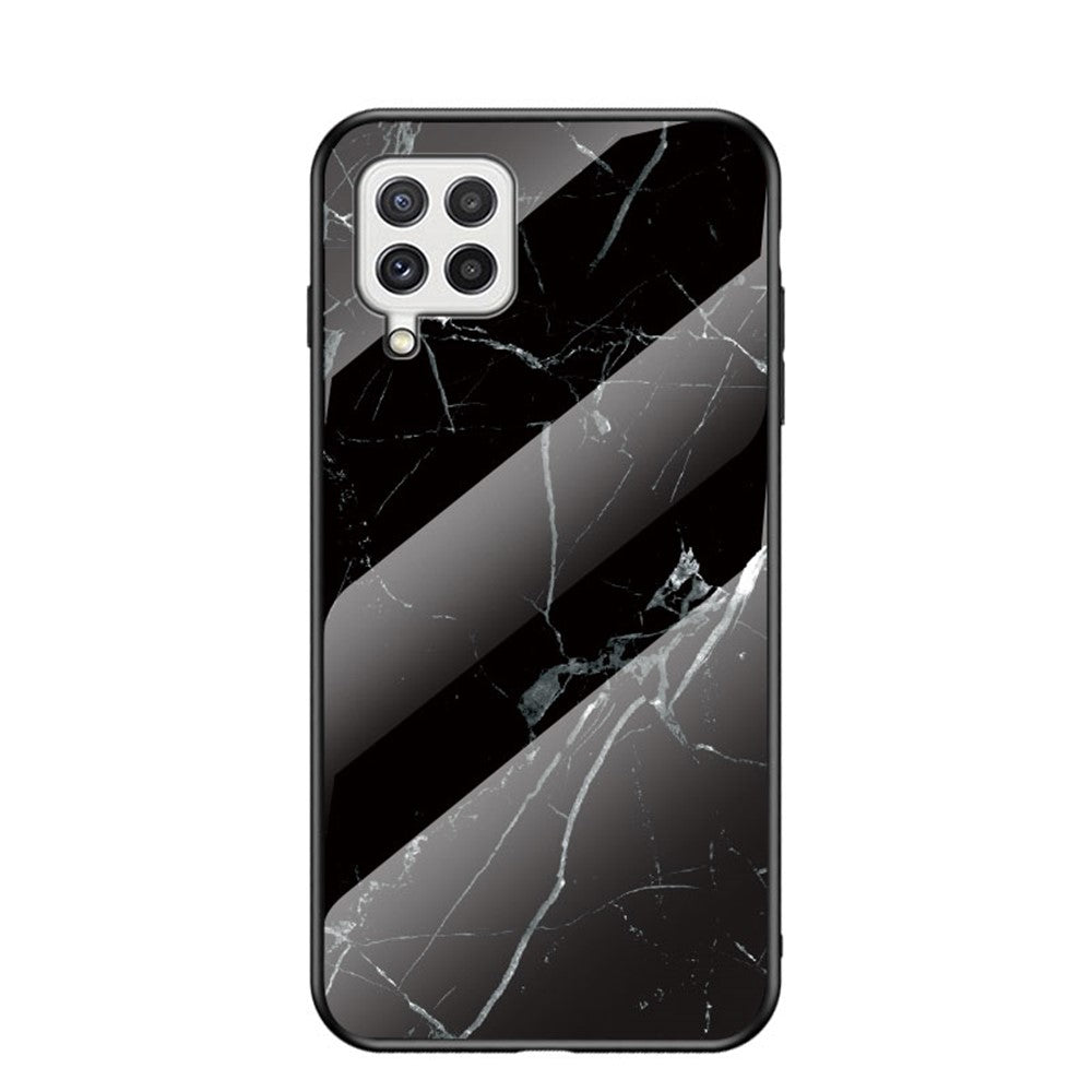 Hærdet Glas Marmormønster Stødsikkert Hybrid Beskyttende Telefoncover i Hård PC og Blød TPU til Samsung Galaxy A22 4G (EU Version)
