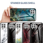 Hærdet Glas Marmormønster Stødsikkert Hybrid Beskyttende Telefoncover i Hård PC og Blød TPU til Samsung Galaxy A22 4G (EU Version)