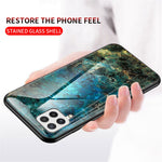 Hærdet Glas Marmormønster Stødsikkert Hybrid Beskyttende Telefoncover i Hård PC og Blød TPU til Samsung Galaxy A22 4G (EU Version)