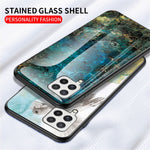 Hærdet Glas Marmormønster Stødsikkert Hybrid Beskyttende Telefoncover i Hård PC og Blød TPU til Samsung Galaxy A22 4G (EU Version)