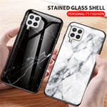 Hærdet Glas Marmormønster Stødsikkert Hybrid Beskyttende Telefoncover i Hård PC og Blød TPU til Samsung Galaxy A22 4G (EU Version)