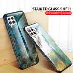 Hærdet Glas Marmormønster Stødsikkert Hybrid Beskyttende Telefoncover i Hård PC og Blød TPU til Samsung Galaxy A22 4G (EU Version)