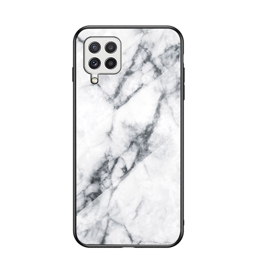 Hærdet Glas Marmormønster Stødsikkert Hybrid Beskyttende Telefoncover i Hård PC og Blød TPU til Samsung Galaxy A22 4G (EU Version)