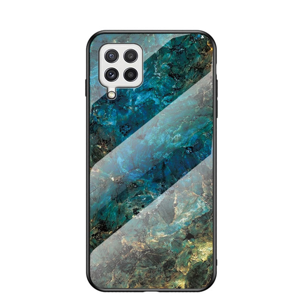 Hærdet Glas Marmormønster Stødsikkert Hybrid Beskyttende Telefoncover i Hård PC og Blød TPU til Samsung Galaxy A22 4G (EU Version)