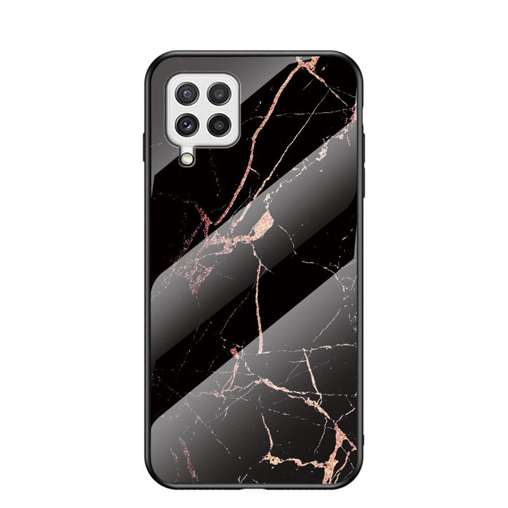 Hærdet Glas Marmormønster Stødsikkert Hybrid Beskyttende Telefoncover i Hård PC og Blød TPU til Samsung Galaxy A22 4G (EU Version)